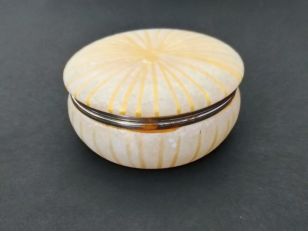 Vintage Frosted Glass Gold Starburst Detail Jewelry Trinket Dish Box Hinged Lid